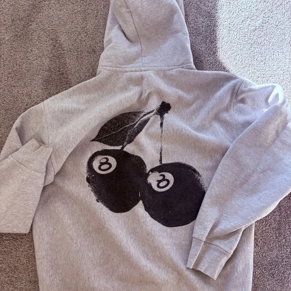 Stussy Heather Grey Hoody with Cherry/8 Ball graphic Large - Picture 2 of 2